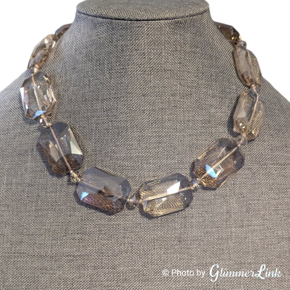 Smokey Champagne Acrylic Statement Necklace Faceted Rectangle Beads
